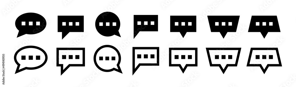 Aufkleber chat message icon collection in black design isolated on white background.