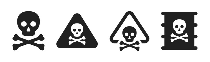 Skull and bones icon sign. Toxic product sign collection.