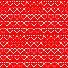 White stroke heart shape on red background. Happy Valentine's day. Heart pattern on red backdrop. Love hearts. White heart outline pattern on red background.