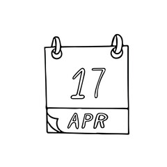 calendar hand drawn in doodle style. April 17. World Hemophilia Day, date. icon, sticker, element