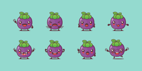 mangosteen cartoon. fruits vector illustration. with different faces and expressions