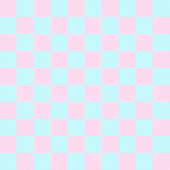 Pink and blue checker pattern. Pink and blue square pattern. Small polka dots pattern on square background. Polka dots backdrop.
