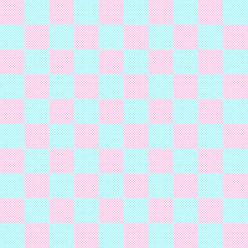 Pink and blue checker pattern. Pink and blue square pattern. Small polka dots pattern on square background. Polka dots backdrop.