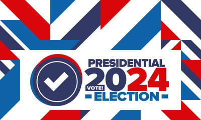 Obraz premium Presidential Election 2024 in United States. Vote day, November 5. US Election campaign. Make your choice! Patriotic american vector illustration. Poster, card, banner and background