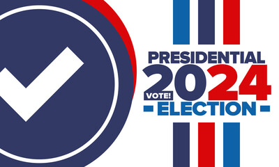 Presidential Election 2024 in United States. Vote day, November 5. US Election campaign. Make your choice! Patriotic american vector illustration. Poster, card, banner and background