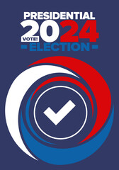 Presidential Election 2024 in United States. Vote day, November 5. US Election campaign. Make your choice! Patriotic american vector illustration. Poster, card, banner and background