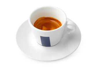 White cup of black coffee isolated on white background