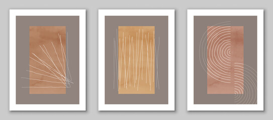 Abstract art,  hand painted, watercolor geometric background. Design for poster, wall decoration, cover, EPS10 vector template, set