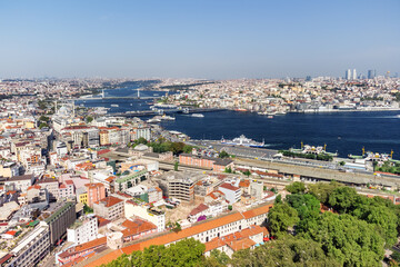 Fototapeta na wymiar Awesome aerial view of the Golden Horn in Istanbul, Turkey