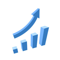 3d Icon with bar chart, price growth concept, charts, statistics and analytics, investment and business growth, finance and money, startup and upward arrow. 3d rendering. Vector graphics