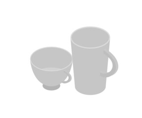 Isometric style illustration of a glasses and cups