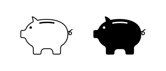 Piggy bank icon, a pot of coins. Silhouette of a pig to hold money. Business savings and finance, ui design, button for interface. Isolated on white background. Vector graphics