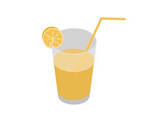 Isometric style illustration of a a glass of orange juice