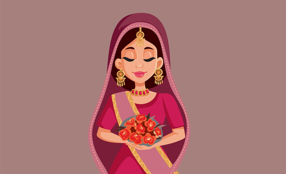 Indian Bride Wearing Traditional Clothing Vector Cartoon Illustration Stock  Vector | Adobe Stock
