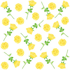 水彩タッチで描いた黄色いバラのパターン素材／Yellow rose pattern material drawn with a watercolor touch