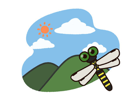 山の景色と夏の昆虫　オニヤンマ