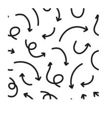 Black hand drawn arrow doodles seamless pattern on white background.