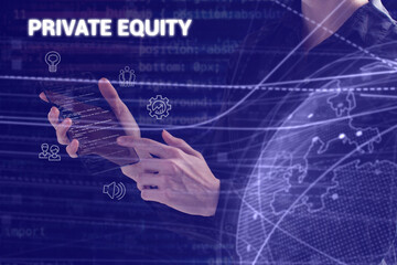 Business, technology, internet and network concept. Young businessman thinks over the steps for successful growth: Private equity