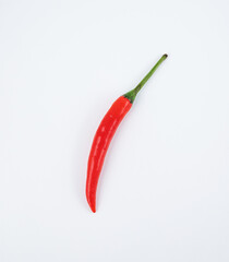 One red hot chili peppers on a white background close-up. Gop view and copy space