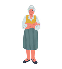 Angry asian senior woman,with crossed arms.Cartoon style