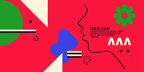 Modern geometric composition of various shapes.Background in the trend chart. Portrait of a young girl.