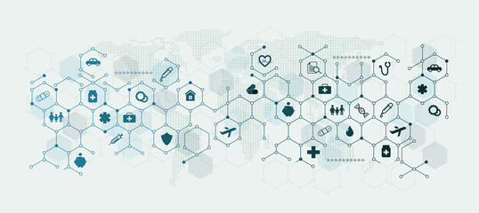 insurance landscape vector icon business geometric grid design with family, life, car, travel, health and home icons