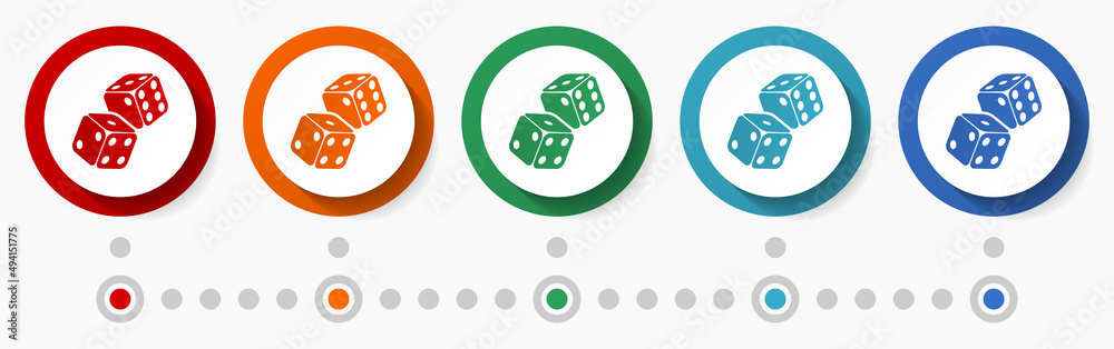 Canvas Prints two dices, casino concept vector icon set, flat design colorful buttons, infographic template in 5 c