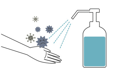 アルコールスプレーで手指の消毒