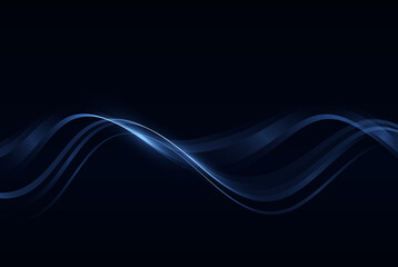 Blue smooth flow of wavy lines on a dark background. Vector illustration