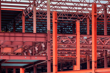 Steel structure industrial factory building, construction in progress