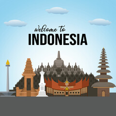Fototapeta premium Indonesia Icons and landmarks vector illustration