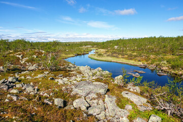 Landscape view in the wilderness with a beautiful meandering river