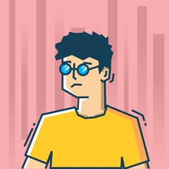 Square face Character in stiff art style illustration