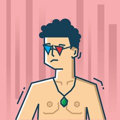 Square face Character in stiff art style illustration