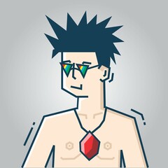 Square face Character in stiff art style illustration