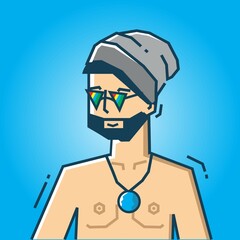 Square face Character in stiff art style illustration