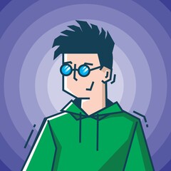 Square face Character in stiff art style illustration