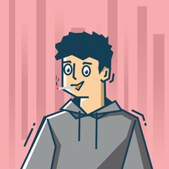 Square face Character in stiff art style illustration