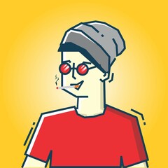 Square face Character in stiff art style illustration