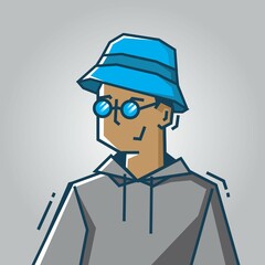 Square face Character in stiff art style illustration