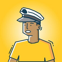 Square face Character in stiff art style illustration