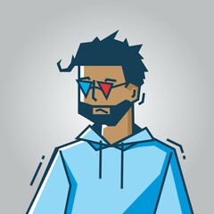 Square face Character in stiff art style illustration