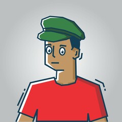 Square face Character in stiff art style illustration