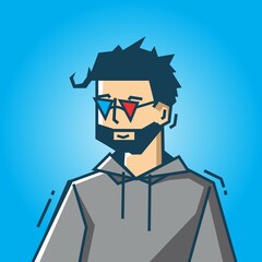 Square face Character in stiff art style illustration