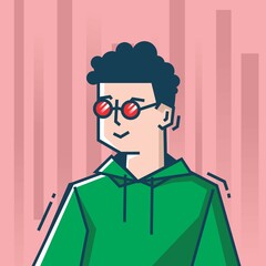 Square face Character in stiff art style illustration