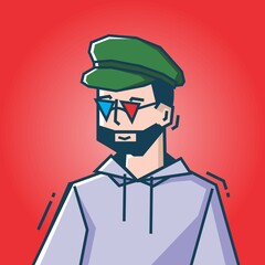 Square face Character in stiff art style illustration