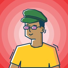 Square face Character in stiff art style illustration
