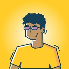 Square face Character in stiff art style illustration