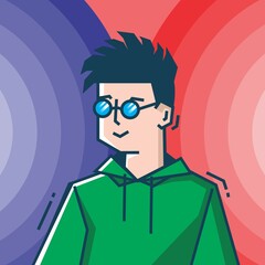 Square face Character in stiff art style illustration