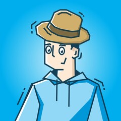Square face Character in stiff art style illustration